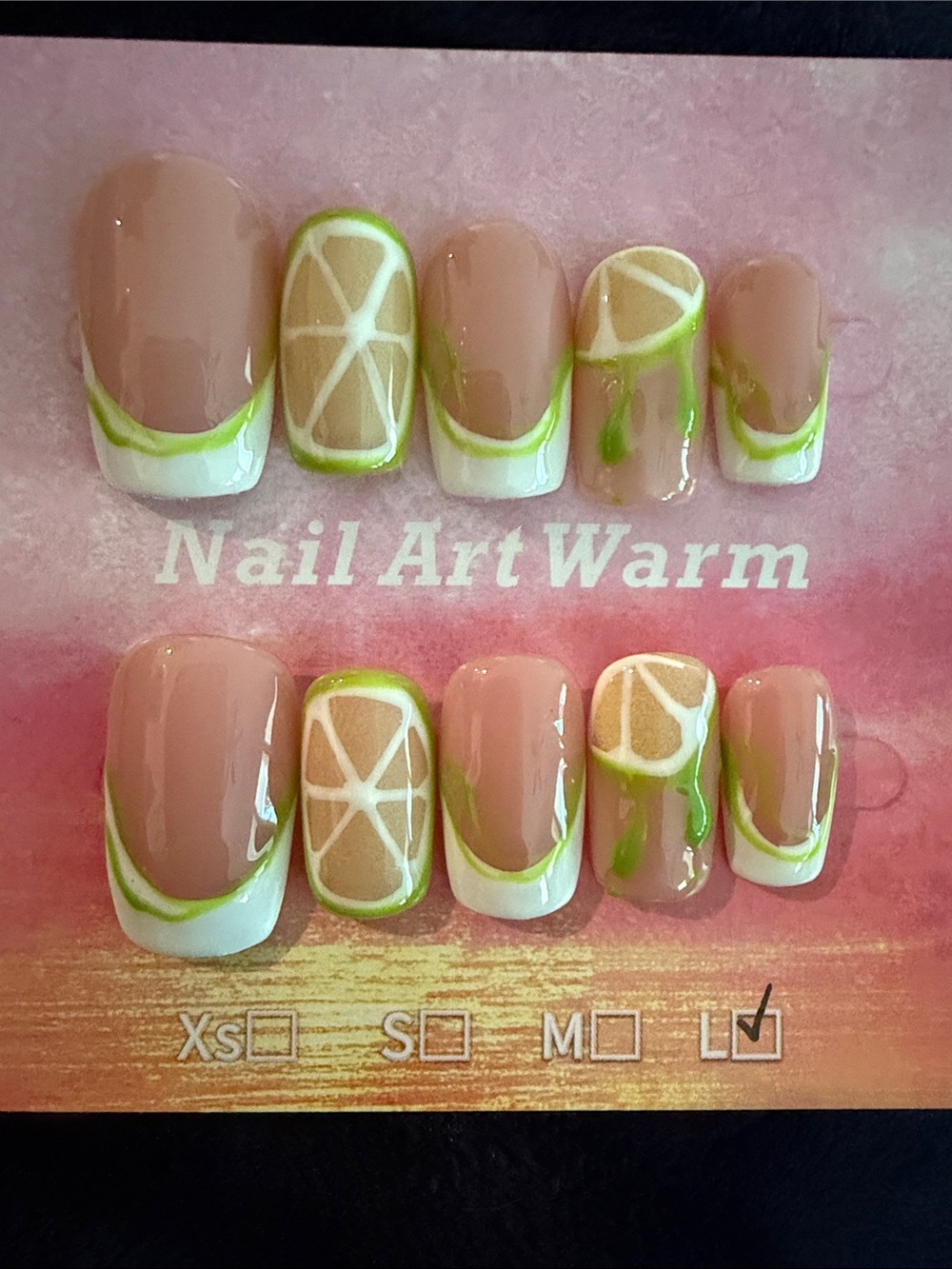 Green and White French Tips with Lime Accent handmade acrylic press on Nail Set